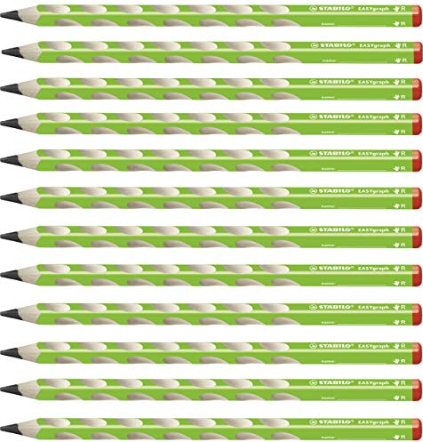STABILO - Ergonomischer Dreikant-Bleistift für Rechtshänder- EASYgraph in grün - 12er Pack - Härtegrad B