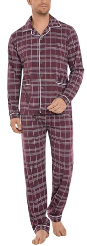 iClosam Ensemble de Pyjama Homme Hiver Pyjama Coton Chaud à Carreaux Vêtements de Détente 2 Pièces avec Bouton Vêtements de Nuit Col V Confortable