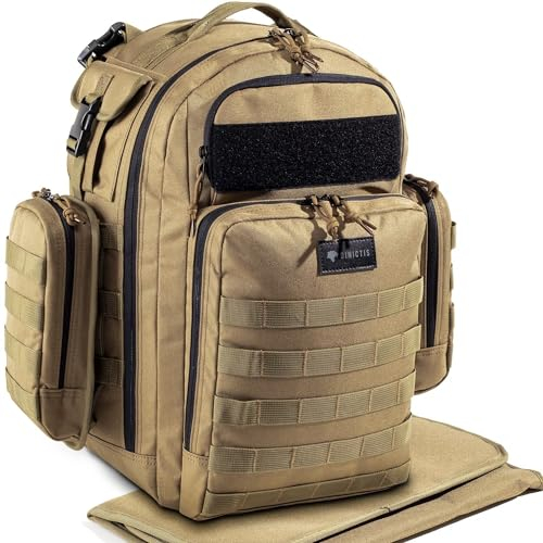 Dinictis Dad Diaper Bag, Mens Diaper Bag Backpack with Diaper Changing Mat, Military Diaper Backpack with Molle Webbing, Waterproof Pouch, Baby Wipes pocket, Insulated Bottle Pockets- Jungle Brown