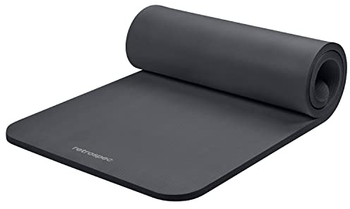 Retrospec Solana Yogamatte, 2,5 cm dick, mit Nylongurt für Damen und Herren – rutschfeste Trainingsmatte für Zuhause, Yoga, Pilates, Stretching, Boden- und Fitness-Workouts – Graphit