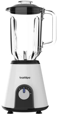 Bastilipo - Batidora de vaso 800W, chasis de acero, 2 velocidades + pulse, jarra 1,5 litros, color blanco, BVA-800B