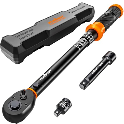 HORUSDY 1/2-Inch Drive Click Torque Wrench Set – 10–170 ft-lb / 13.6–230.5 Nm, ±3% Precision, Dual Scale, 72-Tooth Reversible Head with 5 Extension & Adapter for Car, Tire, and Motorcycle Use