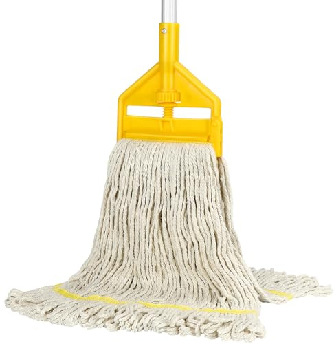 Trapeador Comercial de algodón Industrial Resistente con Mango Largo, trapeador húmedo de Cuerda en Bucle para el hogar, Garaje, Oficina, Taller, Limpieza de Pisos de almacén