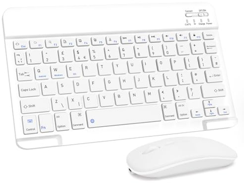 LAMA Wireless Keyboard and Mouse, Rechargeable Ultra Slim Universal Tablet Keyboard, Portable Bluetooth Keyboard for iPad/Tablet/iOS/Android/Windows/Laptops/Desktop Computer/Phones, White