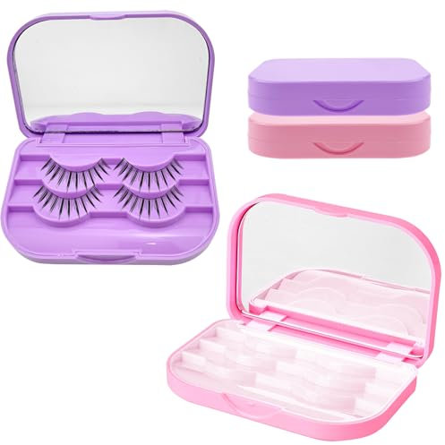 Jaczora 2 PCS Eyelash Case - 3 Layer With Makeup Mirror, Portable Empty Storage Box for Travel, Organizer for Women Girls