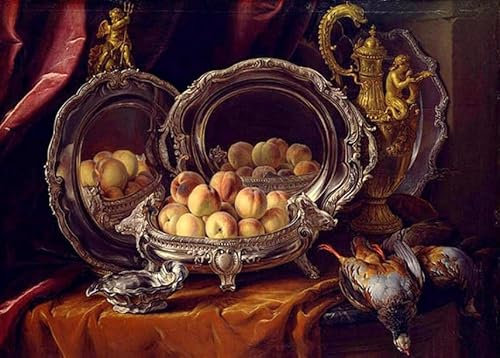 DTAUPREB Zuppiera d'argento con pesche fai da te Dipingi con i numeri Kit di pittura a olio Arti