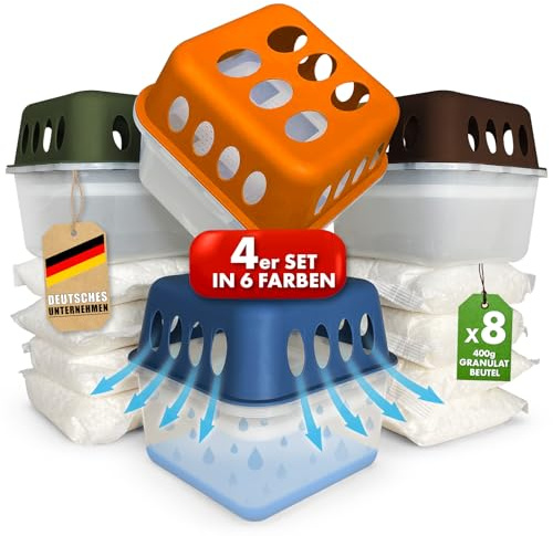 KARAT 4 x Luftentfeuchter mit 8 x 400g Nachüll-Beutel Granulat Raumentfeuchter nachfüllbar & wiederverwendbar (Grau, Hava)