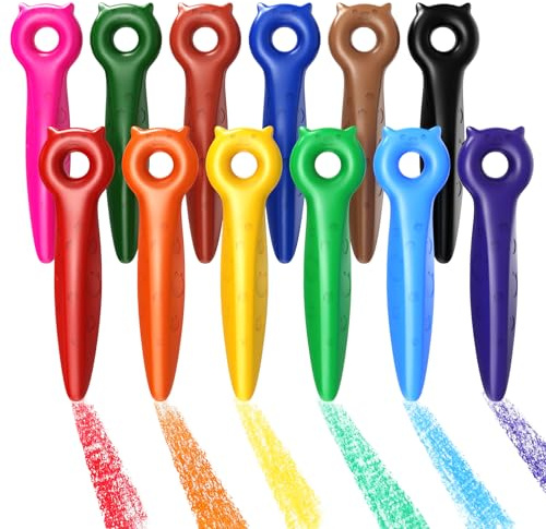 KERIFI 12 Katzen Wachsmalstifte für Kleinkinder, griffige, abwaschbar, ergonomisch für Kinderhände, geeignet ab 1 Jahren, ideal für Vorschule, Geburtstag, kreative Kinder