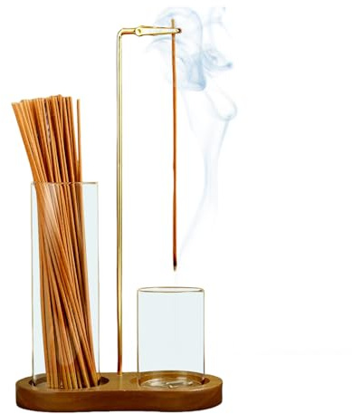 2 in 1 Incense Holder for Sticks, Anti-Ash Flying Incense Burne with Glass Ash Catcher and Incense Sticks Organizer for Meditation Yoga Spa Home Decor (Dark Base)