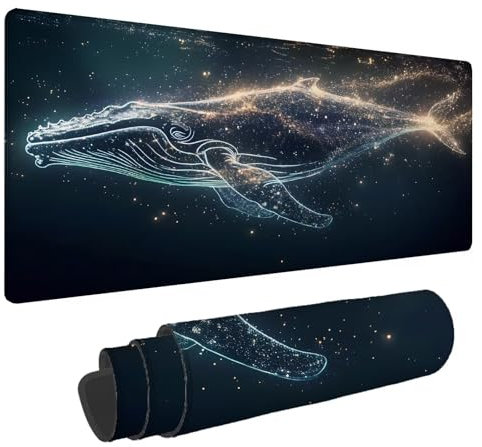 Tapis de Souris Baleine Tapis Souris XXL Ciel Étoilé 1500x800x4mm Tapis Souris Gamer,sous Main Bureau Ordinateur Portable,Mouse Pad Bords Cousus Caoutchouc Antidérapante,pour Souris et Clavier A-136