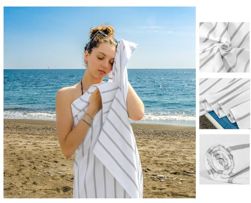 nice homeit Juego de 2 Toallas de Playa de algodón, 75 x 160 cm, Toalla de Playa de Doble Cara, Absorbente, Secado rápido, Ligera, antiarena, Fabricada en Italia