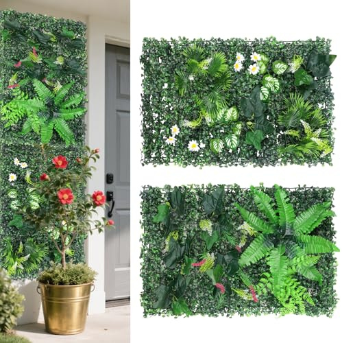 Mur Végétal Artificiel 60x40cm, 2 Pcs Panneaux Plantes Artificielles Ultra Réalistes, Mur Végétal Artificiel Intérieur et Extérieur, Déco Jardin Balcon Mariage (B)