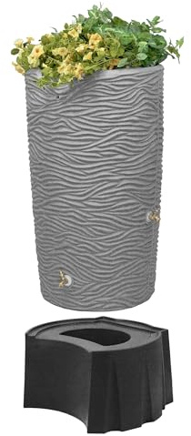 Good Ideas Impressions 65 Gallon Palm Trunk Rain Saver with 2 Spigots, Dark Granite and Rain Wizard Rain Barrel Stand to Add Room for Buckets