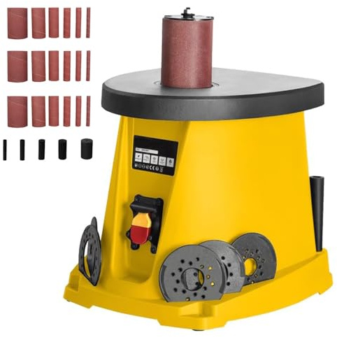 Levigatrice Elettrica a Mandrino Oscillante, Levigatrice da Tavolo a Colonna, con 5 Alberi in Gomma, 3 Set di Carta Vetrata, Dimensioni del Piano di Lavoro 370 * 300 Mm, per Progetti di Falegnameria