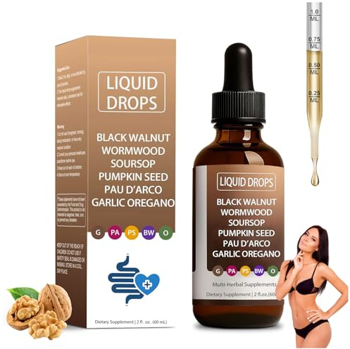 Vincofoo Nutralis Black Walnut Wormwood Gut Cleanse, gouttes de clou de girofle en noyer noir, avec corossol, graines de citrouille, PAU D'arco, ail origan, améliore l'affaissement, soulève et