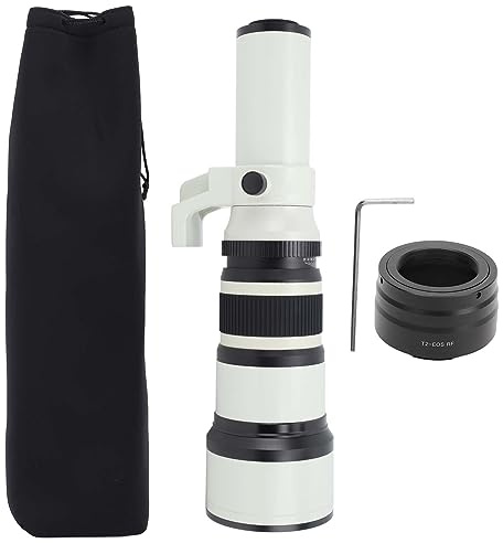 Teleobjetivo 500mm F6.3, Lente de Zoom para Montura R, 4 Elementos en 4 Grupos, Carcasa de Aleación Blanca - Óptica Mejorada, Compatible con Adaptador T2 RF, Ideal para (Blanco)