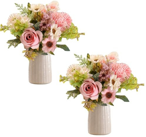 YDAKGUEY Kunstblumen, 2 Bündel Kunstblumen Wie Echt mit 7 Blüten je Strauß, Künstlich Blumensträuße Seidenblumen für Hochzeit Partei Küche Heim Dekor DIY Blumenarrangements(Rosa)