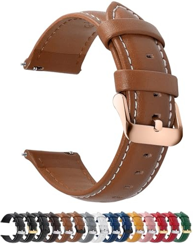 Fullmosa 18 mm klockarmband, ersättande vintage läderarmband för smartwatch universell klocka med rostfritt stålspänne för män och kvinnor, brunt + rosa spänne
