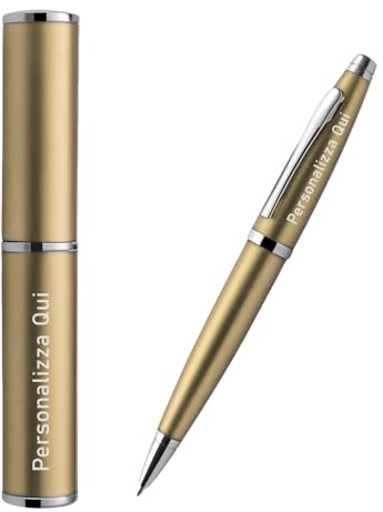 Penna con Custodia Personalizzata con Testo - Personalizzabile nella parte Alta nel e nella Custodia - Idea Regalo. (Oro)