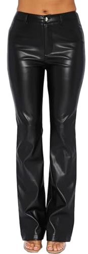 GOUJIAN Jean Bootcut en Simili Cuir Effet Mouillé for Femme, Taille Haute, Petite Jambe Bootcut, Jean PU, Pantalon Évasé avec Poches, Leggings, Collants Aspect Cuir(Black,XL)