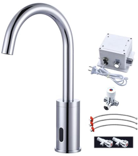 Robinet Automatique avec Capteur Infrarouge, professionnel Robinet électrique de Cuisine Rotatif à 360 °, pour Lavabo Lave Main Salle de Bain WC Cuisine, Laiton Chromé Antirouille
