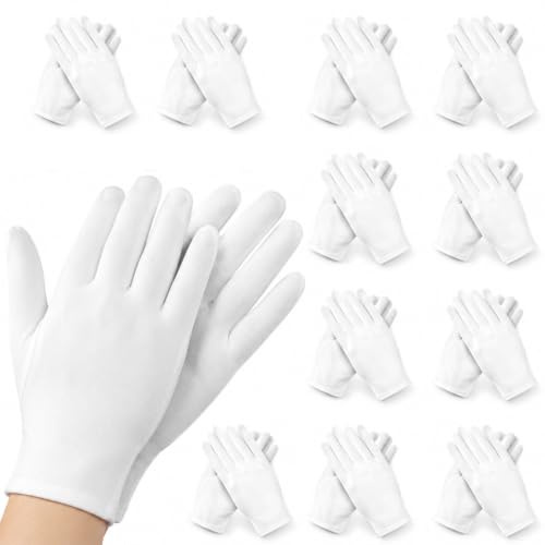 YANJINGSHE Cotton Gloves for Eczema & Dry Hands, 12 Pairs, XL | Soothes eczema & dry hands; 12 pairs, breathable white cotton gloves lock moisture in.