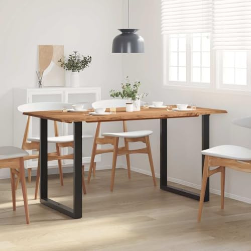 Pyvara Matbord, massivt trä, akacia, 154 x 80 x 76 cm med stålram, rustikt köksbord för matsal och vardagsrum, rektangulärt, trädkantbord med unik ådring och naturligt