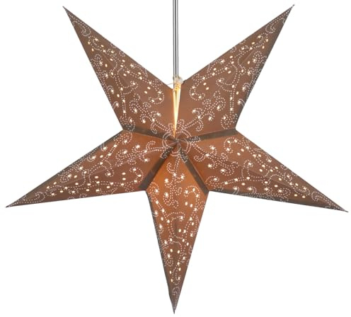 Faltbarer Advents Papierstern, 60 cm, hochwertig, Tantalos braun | Handgefertigter Papierstern mit Silberbronze, stimmungsvolle Deko, TÜV geprüft, einfache Montage.
