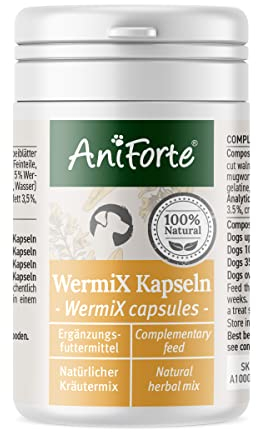 AniForte WermiX für Hunde Kapseln 50 Stück - Natürliche Inhaltsstoffe, seit 10 Jahren bewährte Alternative, Unterstützung durch Saponine, Bitterstoffe, Thymian, Wermut & Salbei