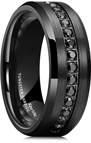 King Will Mens 8mm Black Men Women Tungsten Carbied Rings Wedding Bands Cubic Zirconia Eternity Ring CZ Inlaid Black 10