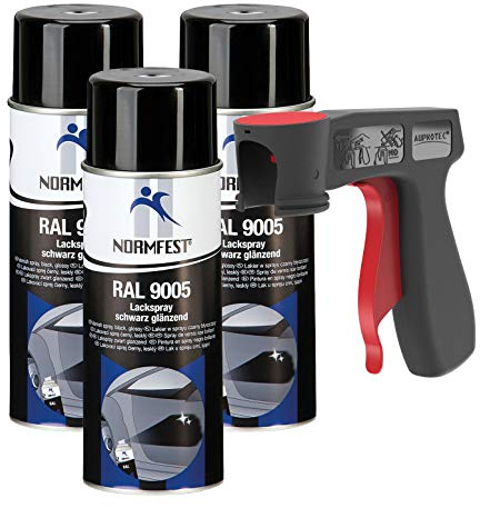 AUPROTEC Lackspray RAL 9005 schwarz glänzend Sprühlack Glanzlack Auto Lack Spray 3x 400ml + 1x Original Pistolengriff