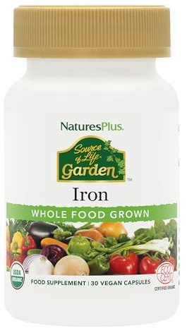 NaturesPlus Source of Life Garden Iron - 30 Quick-Release Capsules - Plant-Based Iron Supplement with 20+ Whole-Food Extracts - Fast Acting - USDA Certified Organic - 30 Servings