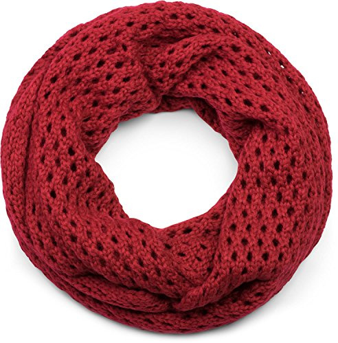 styleBREAKER knit loop scarf with hole pattern, single-colour holed-knit snood, winter knit scarf, unisex 01018156, Colour:Claret-Red