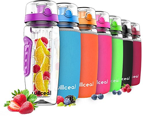 willceal Wasserflasche mit Fruchteinsatz 945 ml –Hochwertig und beständig – Groß, BPA-frei, aus Tritan – Aufklappbarer Deckel mit Tragegriff – Auslaufsicheres Design