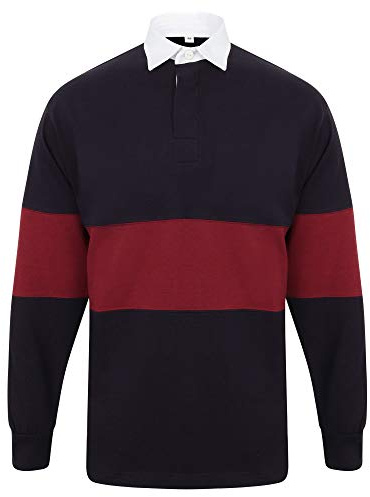 Främre raden vuxna unisex panel tagg gratis rugbytröja, Marinblå/vinröd, XL