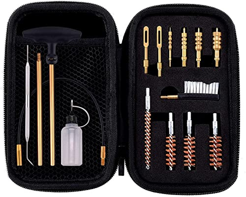 Boosteady Universelles Handfeuerwaffen Reinigungsset Gun Cleaning Kit .22.357.38/9mm.45 Kaliber Pistolen Reinigungsset Bronzebohrungsbürste und Messingzacke mit leeren Flaschen