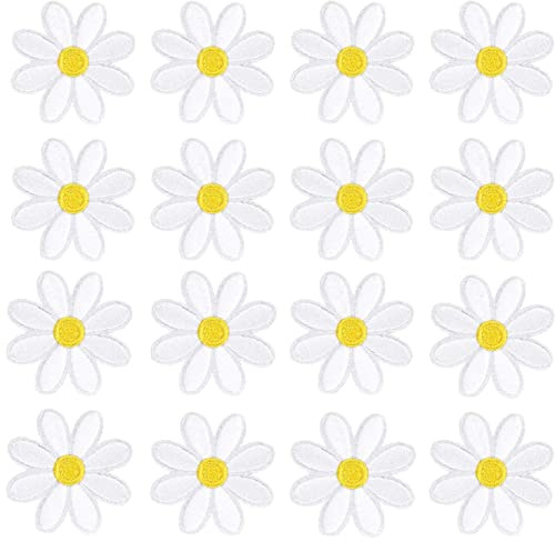 AUGSUN Patches zum Aufbügeln, 30 Stück Gänseblümchen Aufnäher zum Aufbügeln Blumen Bügelflicken Dekorative Bügelbilder für Textilien Aufnäher für Erwachsene und Kinder