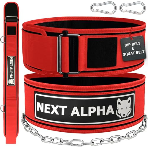 Next Alpha Combinación de Cinturón de Levantamiento de Pesas y Cinturón Dip – Cinturón Halterofilia Personalizado para Hombres y Mujeres – Hebilla de Cierre Automático y Liberación Rápida – Con Cadena