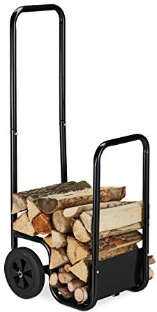Relaxdays Carrello per Legna, da Trasporto, in Acciaio, con 2 Ruote, Contenitore, Capacità di Carico Fino a 40 kg, Nero