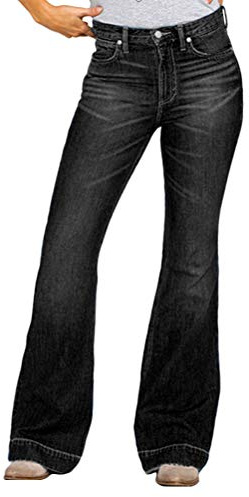 Onsoyours Jean Bootcut Femme Jean Evasé Pantalons Grande Taille Jean Taille Haute avec des Poches Décontracté Casual À La Mode F Noir 2XL