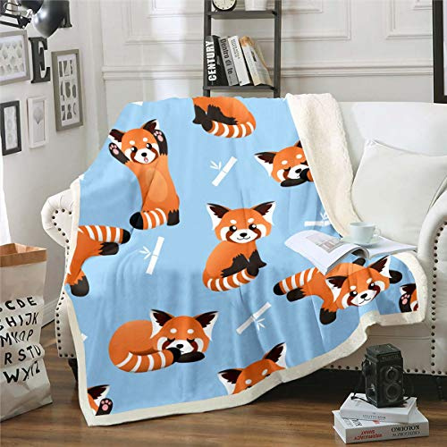 Manta de Forro Polar con de Panda Rojo para niños y niñas,de Panda con Animados,Mantas de Forro Polar,Estilo Vida Silvestre,Mantas de Felpa,Infantil,Manta difusa de 76 x 106 cm,Color Azul