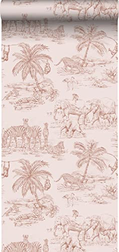 papier peint animaux de la jungle rose terracotta 53 cm x 10.05 m - ESTAhome