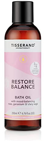 Tisserand Aromatherapy - Restore Balance Bath Oil - Perimenopause, Menopause & Menstruation Support for Women - Rose, Clary Sage & Geranium - 100% Natural Essential Oils - 200ml