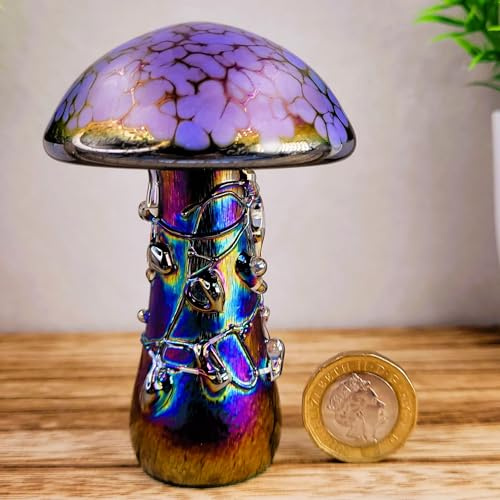 Glass mushroom paperweight ornamnet glassware mushroom decor (Purple)