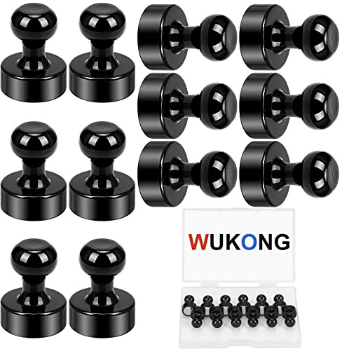 Wukong Kühlschrankmagnete, stark, 12 x 16 mm, 12 Stück, Kühlschrankmagnete, Pinnnadeln, schwarzer Magnet, magnetische Reißnägel für Whiteboard, Pinnwand und Büro