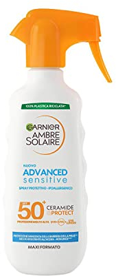 Garnier Ambre Solaire Advanced Sensitive Spray Gachette Protettivo Ceramide Protect SPF50+, 270 ml