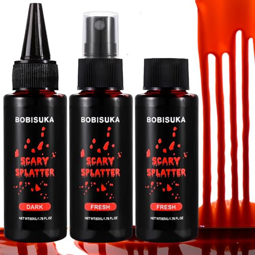 BOBISUKA Halloween Set de Faux Sang 3 Pièces - Spray de Faux Sang Lavable - Fake Blood Réaliste, Sûr, Faux Sang pour Halloween, Film, Théâpre, Farces, Blessures Simulées