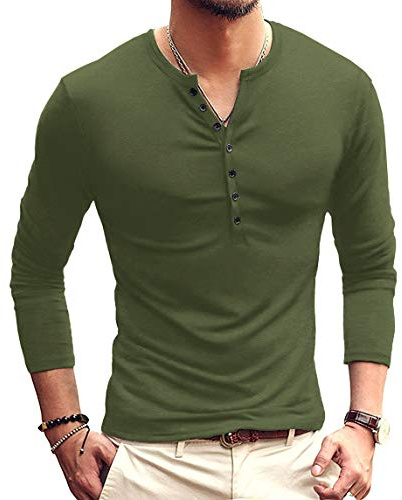KUYIGO Uomo T Shirt Manica Corta Cotone Henley Camicie Moda Casual T Shirts S-XXL