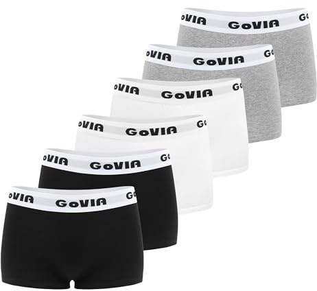 GOVIA Boxershorts dam bomull kalsonger hotpants dam sportunderkläder dam boxershorts 6-pack 3921, Svart x 2 + vit x 2 + grå x 2, 36