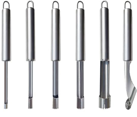 Yiasangly Fruit and Vegetable Corer Tool, Multi-Function Stainless Corer and Pitter Remover Set for Apple, Pear, Cherry, Jujube, Red Dates, Berry, Chili, Jalapeno Pepper, Tomato, potato - 6 Pieces